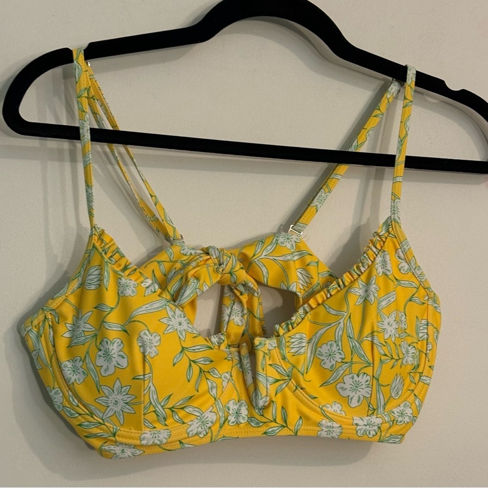 Zaful Womens Sz 8 Underwire Tie Back‎ Yellow Green Floral Bikini Top Padded